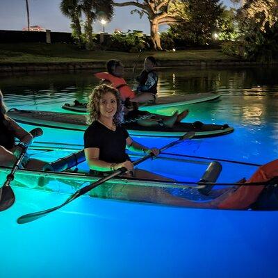 LED Glow in the Dark Clear Kayak or Clear Paddleboard in Paradise